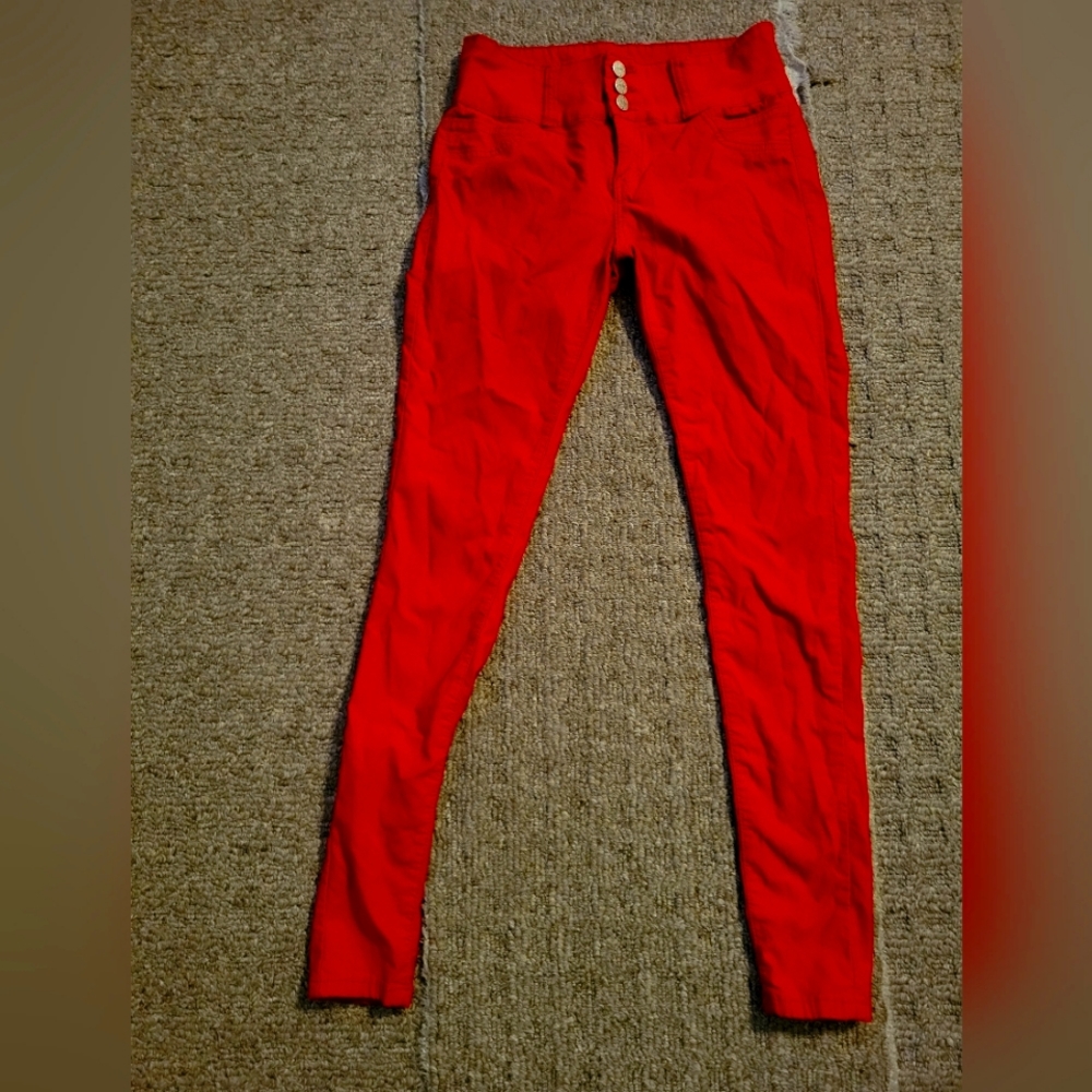 High Waist Stretchy Jeans - Red